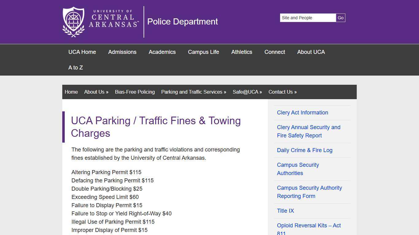 UCA Parking / Traffic Fines & Towing Charges